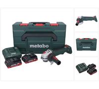 Amoladora angular a batería Metabo WPB 18 LT BL 11-125 Quick de 18 V y 125 mm sin escobillas + 2 baterías de 4,0 Ah + cargador + metaBOX