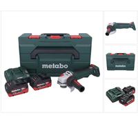 Amoladora angular a batería Metabo WPB 18 LT BL 11-125 Quick de 18 V y 125 mm sin escobillas + 2 baterías de 8,0 Ah + cargador + metaBOX