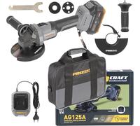 Amoladora angular a batería Procraft Industrial AG125A-1B-F de 20 V y 125 mm sin escobillas + 1 batería de 4,0 Ah + cargador + bolsa