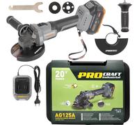 Amoladora angular a batería Procraft Industrial AG125A de 20 V y 125 mm sin escobillas + 1 batería de 4,0 Ah + cargador + maletín