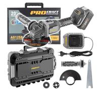 Amoladora angular a batería Procraft Industrial AG125B-CD 20 V 125 mm sin escobillas + 1 batería de 4,0 Ah + cargador + maletín