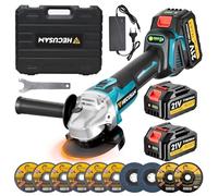Amoladora angular con batería de 125 mm, juego de amoladora angular Flex con 2 baterías de 4.0 Ah, motor sin escobillas de 1200 W de 4 etapas de regulación 10.500 RPM, 10 piezas de discos de corte