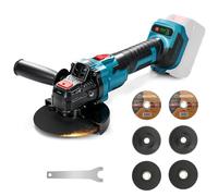 Amoladora angular con batería para Makita de 18 V batería (sin batería), 600 W, lijadora profesional sin escobillas, diámetro de disco de 125 mm con 6 discos de corte, 3500-6500 rpm, para lijar