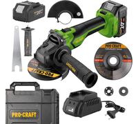 Amoladora angular con batería Procraft PGA22-1B-C 20 V 125 mm sin escobillas + 1 batería de 4,0 Ah + cargador + maletín