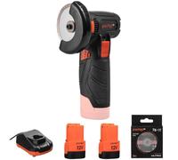 Amoladora Angular Dnipro-M CG-12BC Ultra 12V, con 2 Baterías y 5 Discos | Velocidad de hasta 18.500 rpm │ Incluye 5 discos de corte Ultra 76 mm │ 2 baterías BP-122 2Ah y cargador FC-124