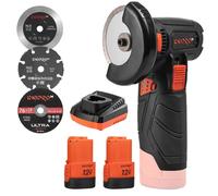 Amoladora Angular Dnipro-M CG-12BC Ultra 12V, con 2 Baterías y 7 Discos | Velocidad de hasta 18.500 rpm │ Incluye discos para metal, cerámica y Ultra Ceramics │ Cargador FC-124 incluido