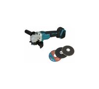 Amoladora angular inalámbrica de 125 mm y 18 V con 4 velocidades para batería Makita + accesorios (solo la máquina).