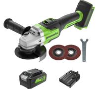 Amoladora angular inalámbrica Greenworks GD24AGK4, disco de corte de 125 mm, 10500 rpm, para uso con la mano izquierda