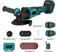 Amoladora angular, motor sin escobillas de alto rendimiento, diseño ergonómico, juego de 2 baterías