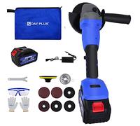 Amoladora angular profesional sin escobillas, 21 V Max, 21 V, 10000 rpm, con batería y cargador, mango adicional y cuchillas funcionales, para cortar y pulir madera, piedra, acero