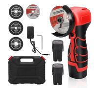 Amoladora Angular sin Cable 16.8V sin Escobillas, Ø76mm, in atería 2.0Ah & Cargador Rápido, 28000RPM Amoladora Angular Profesional con Tapa de Cierre Rápido, 4 Discos para Cortar, Desbastar