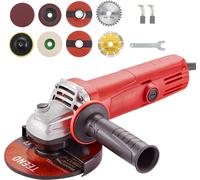 Amoladora angular TEENO de 1000W, amoladora profesional con una velocidad de giro en vacío de 12000 RPM (disco de corte/esmerilado: 125 mm), con 20 accesorios