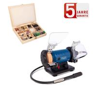 Amoladora Scheppach HG35, modelo de doble uso | con eje flexible y juego de accesorios de 103 piezas | disco de lijado y pulido de 75 x 20 mm | protección contra chispas