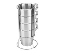 AMONIDA Juego de Tazas de café de Acero Inoxidable de 4 Tazas Duraderas con Soporte para Uso Doméstico Acero Inoxidable 304 de 3,1 Pulgadas de Diámetro