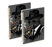 Amooorous Cuaderno de tamaño A5 Boss Leopard negro con temática universitaria de 8.3 x 5.7 pulgadas, cuadernos en espiral resistentes con rayas anchas, 60 hojas para escuela y oficina, paquete de 2