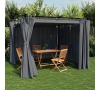 Amorsee Pérgola de Jardín con Techo y Cortinas, Pérgola de Aluminio 3x3 m, Cenador de Jardín con Techo Retráctil, Poliéster Resistente al Agua y a UV para Patio Terraza Exterior Antracita