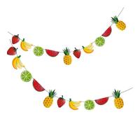 Amosfun 2 banderas de verano con temática de frutas para fiestas de bebés, cumpleaños, sandía, plátano, kiwi, piña, guirnalda de banderas tropicales para decoración