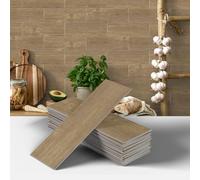 AMOYUN Pegatinas de Baldosas Cocina, 12 Piezas Adhesivo de Pared Impermeable Azulejos Suelo Vinílico Autoadhesivo Adhesivo de Pared PVC Decorativos Adhesivos Imitación Madera para el Baño 10cm x 30cm