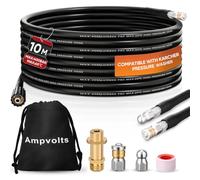 Ampvolts Desatascador de Tuberías a Presión 10 m, Adaptador de Latón | 400 bar/5800 PSI, adaptador de latón compatible con Karcher K2 K3 K4 K5 K6 K7, para tuberías, desagües y atascos