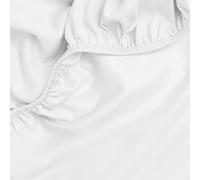 Amqua Sábana bajera ajustable de satén Mako de 200 x 220 cm, 100% algodón egipcio (certificado), para cama con somier y cama de agua o colchones de hasta 30 cm de altura, color: blanco