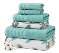 Amrapur 6-Piece Yarn Dyed Organic Vines Jacquard/Solid Ultra Soft 550GSM 100% Combed Cotton Towel Set 6 Toallas teñidas con Hilo Aqua, Algodón, Agua, Sencillo, 40.6 x 25.4 x 12.7 cm, 6