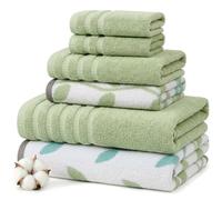 Amrapur 6-Piece Yarn Dyed Organic Vines Jacquard/Solid Ultra Soft 550GSM 100% Combed Cotton Towel Set 6 Toallas teñidas con Hilo vides Verdes Salvia, Algodón, Sencillo, 40.6 x 25.4 x 12.7 cm, 6