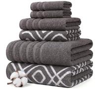 Amrapur 6-Piece Yarn Dyed Oxford Stripe Jacquard/Solid Ultra Soft 550GSM 100% Combed Cotton Towel Set 6 Toallas teñidas de Hilo Gris Ceniza, Algodón, Sencillo, 40.6 x 25.4 x 12.7 cm, 6