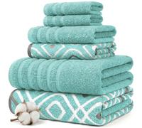 Amrapur 6-Piece Yarn Dyed Oxford Stripe Jacquard/Solid Ultra Soft 550GSM 100% Combed Cotton Towel Set 6 Toallas teñidas de Hilo Aqua, Algodón, Agua, Sencillo, 40.6 x 25.4 x 12.7 cm, 6