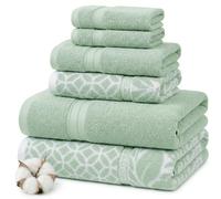 Amrapur Overseas Modern Threads - Juego de 6 Toallas de Jacquard teñidas Reversibles con Filigrana de trébol, Toallas de baño, Toallas de Mano y paños de baño, súper absorbentes y de Secado rápido,
