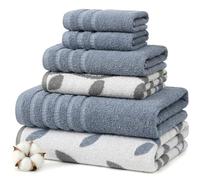 Amrapur Yarn Dyed Organic Vines Jacquard/Solid Ultra Soft 500GSM 100% Combed Cotton Towel Set 6 Toallas teñidas con Hilo vides Azules, Algodón, Sencillo, 40.6 x 25.4 x 12.7 cm, 6