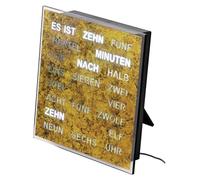 AMS Reloj LED Wortuhr 1240, estructura de raíz, reloj digital, con mecanismo de cuarzo, reloj de pared, caja de metal, 20 x 20 x 4 cm, color marrón dorado