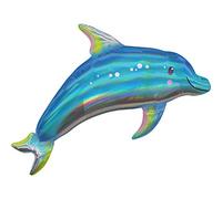 Amscan 3937601 - Globo foil Super Shape Delfín Azul Iridiscente, tamaño 73 x 68 cm, volumen 40 litros, globo de helio