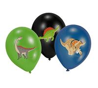 Amscan 9903988 Happy Dinosaurier - Globos de látex (6 unidades), color verde, negro y azul , color/modelo surtido