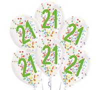 Amscan 9909838 - Globos de látex con forma de número 21, 6 unidades, aprox. 27,5 cm, con relleno, globos con números, para cumpleaños, decoración, regalo, para edad