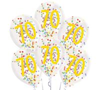 Amscan 9909843 - Globos de látex con forma de número 70, 6 unidades, aprox. 27,5 cm, con relleno, globos con números, para cumpleaños, decoración, regalo, para edad