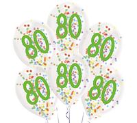 Amscan 9909844 - Globos de látex con forma de número 80, 6 unidades, aprox. 27,5 cm, con relleno, globos con números, para cumpleaños, decoración, regalo, para edad