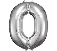 Amscan Globo gigante Número 0 9906285 – 66 x 88 cm Plateado XXL, globo de helio, decoración de fiesta