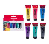 Amsterdam Standard Series pintura acrílica set metálico colorido, 6 x 20 ml, pigmentos resistentes, uso versátil, acabado satinado