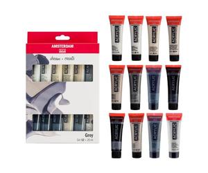 Amsterdam Standard Series Set de Pintura Acrílica Gris | Tonos Blanco, Gris y Negro (12 x 20 ml) | Set Monocromático