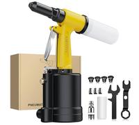 AMTOVL Remachadora Neumática con 4 Boquillas 2.4mm,3.2mm,4.0mm,4.8mm,3 Mordazas,1408KGF,Pistola de Remachadora Hidraulica Autocebante para Reparación de Automóviles