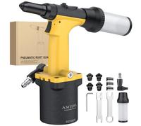 AMTOVL Remachadora Neumática con 4 Boquillas 3/32",1/8",5/32",3/16",3 Mordazas,1000KGF,Pistola de Remachadora Hidraulica Autocebante para Reparación de Automóviles