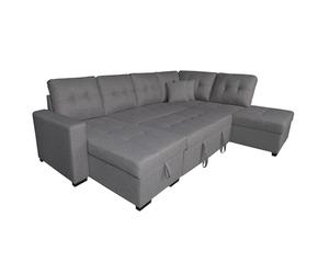 amuéblate Online - Chaise Longue Derecho Rinconera Sofá Cama en U con Arcón de Almacenaje Modelo Andes, Diseño Moderno, Práctico y Funcional, con Cojines Decorativos de Regalo, Color Gris