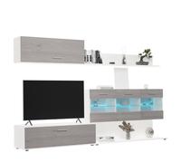 amuéblate online - Mueble de Salón Moderno con Leds, Módulos de Comedor, Modelo Flora, Acabado en Andersen Pino - Gris, Medidas: 250 cm (Ancho) x 115 cm (Alto) 40 cm (Fondo)