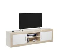 amuéblate online - Mueble de TV Moderno Modelo Indiana, 2 Compartimentos de Almacenamiento y 2 Puertas, Color Cambria - Blanco, Medidas: 50cm (Alto) x 180cm (Ancho) x 41,4cm (Fondo)