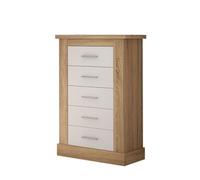 amuéblate online - Sinfonier con 5 Cajones, Cómoda, Modelo Florida, Práctico y Funcional, Acabado en Colores Cambria y Blanco, Medidas: 66 cm (Ancho) x 107 cm (Alto) x 40 cm (Fondo)