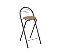 Amveya Taburete Plegable Exterior con Respaldo, Metal Taburete Bar Cocina con Madera, Silla Plegable Metálica Negra para Cocina, Barra, Balcón y cámping, Alto 60 cm, 1 Pieza