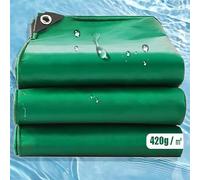 AMXFS Lona con Ojales, 420 g/m², Verde, 1 x 4 m, PVC, Incluye Hilo de Nailon de Alta Resistencia, Resistente al Agua, Resistente a desgarros, Lona de protección, Cubierta de Madera, para Piscina,