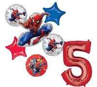 Anagram Spider-Man - Suministros para fiesta de cumpleaños número 5, 7 piezas, decoración de ramo de globos