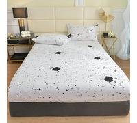 ANAZOZ Juego de 3 Piezas Sábanas Verano y 2 Almohadas Blanco Negro,120 x 200 x 25 cm,Sabana Bajera Ajustable Patrón de Tinta Sábana Protectora