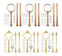 ANBOO Juego de 6 soportes de barra dorada, soporte para tartas de 3 niveles, juego de 3 barras para bandeja de frutas, platos de aperitivos, soporte para tartas de boda (dorado, 2 formas)